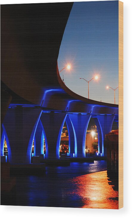 Miami Wood Print featuring the photograph Miami Port Bridge by James Kirkikis