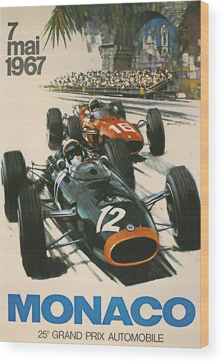 Monaco Grand Prix Wood Print featuring the digital art Monaco Grand Prix 1967 by Georgia Fowler