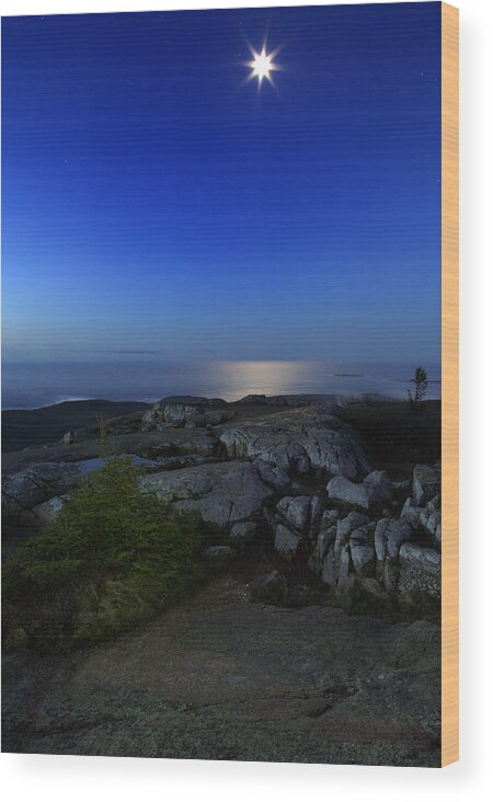 Acadia Wood Print featuring the photograph Moon Over Cadillac by Rick Berk