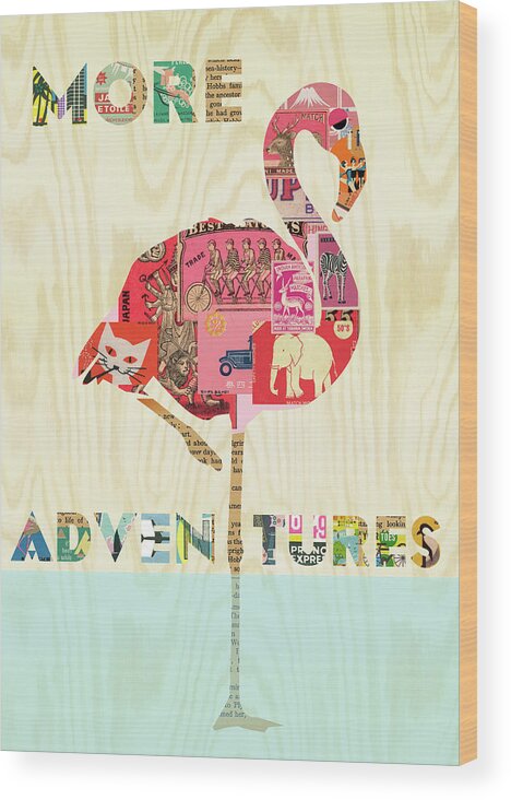 More Adventures Wood Print featuring the mixed media More Adventures by Claudia Schoen