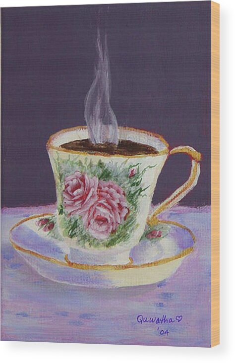 Cup Wood Print featuring the drawing Morning Coffee by Quwatha Valentine