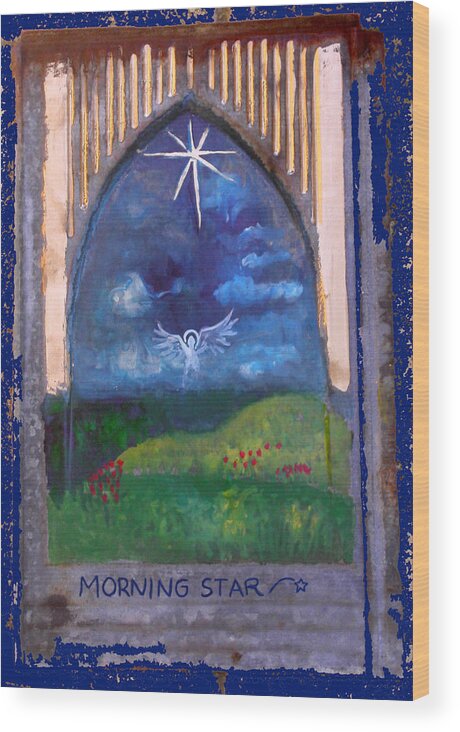 Spiritual Wood Print featuring the painting Morning Star Folk Art by Anne Cameron Cutri