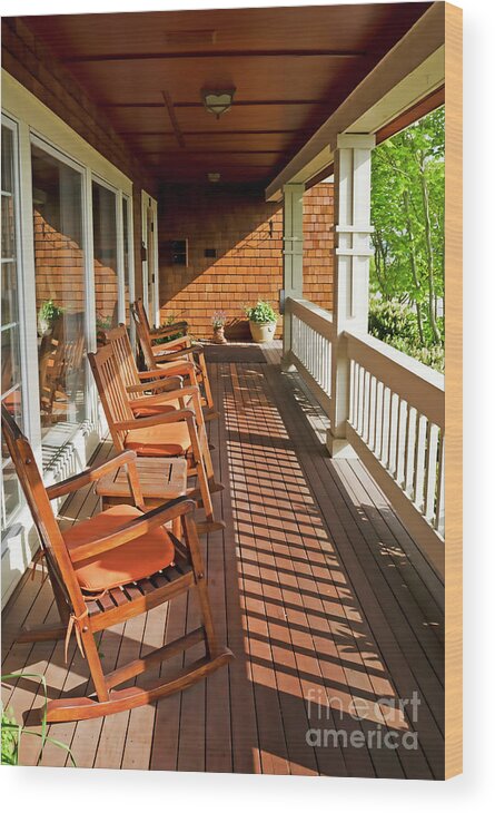 Porch Wood Print featuring the photograph Morning Sunshine on the Porch by Maria Janicki
