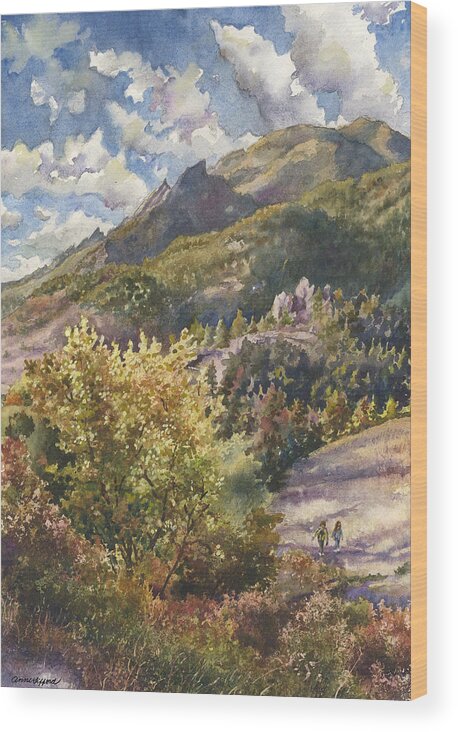 Autumn Painting Wood Print featuring the painting Morning Walk at Mount Sanitas by Anne Gifford