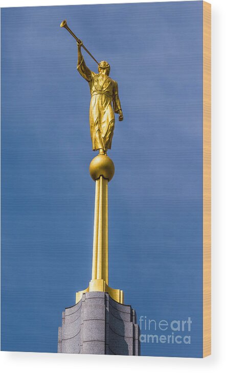 Mormon Wood Print featuring the photograph Moroni Angel Statue Draper Mormon Temple - Utah by Gary Whitton