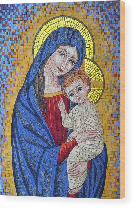 Mosaic Wood Print featuring the photograph Mosaic Jesus and Mary by Munir Alawi