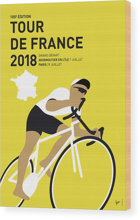2018 Wood Print featuring the digital art My Tour De France Minimal Poster 2018 by Chungkong Art