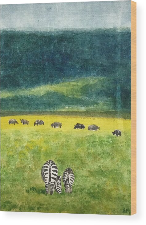 Zebra Wood Print featuring the painting No hurry by Elizabeth Mundaden