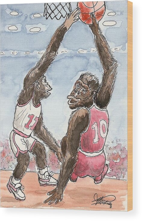 Basketbal Wood Print featuring the painting No No No by George I Perez