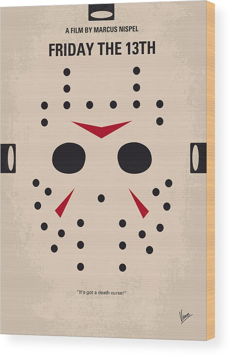 Friday The 13th Wood Print featuring the digital art No449 My Friday the 13th minimal movie poster by Chungkong Art