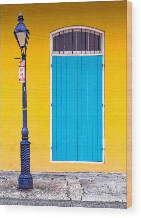 Antique Wood Print featuring the photograph NOLA Door and Lamppost by Jerry Fornarotto