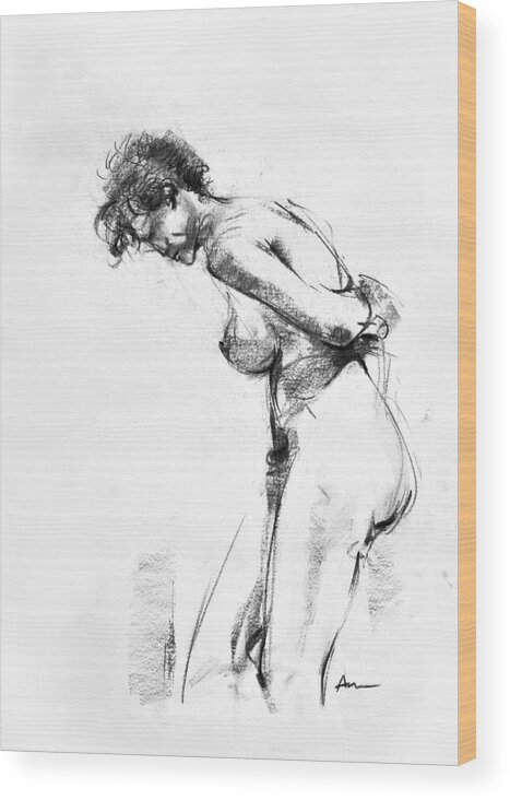 Nude Wood Print featuring the drawing Nude 2 by Ani Gallery