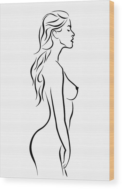 Nude Wood Print featuring the digital art Nude Woman Profile Illustration by Ricky Barnard