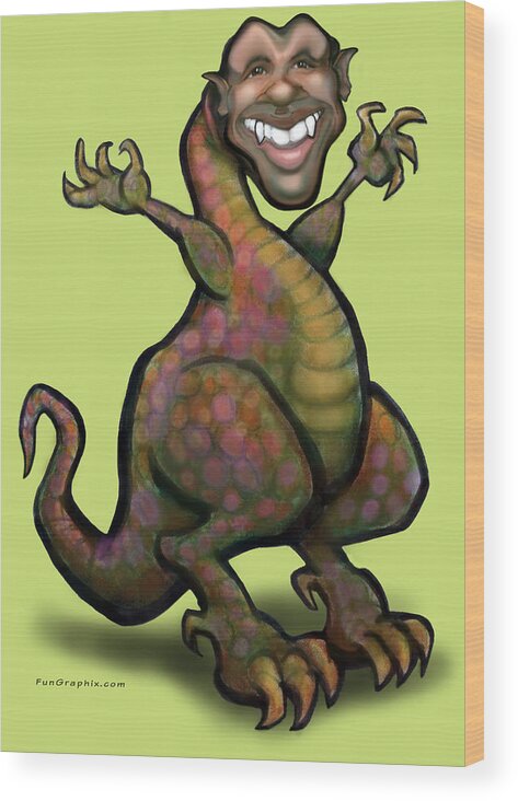 Barack Obama Wood Print featuring the greeting card Obama Saurus Rex by Kevin Middleton