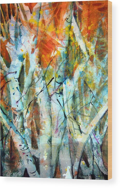 Waterfall Wood Print featuring the painting October Woods by Mindy Newman