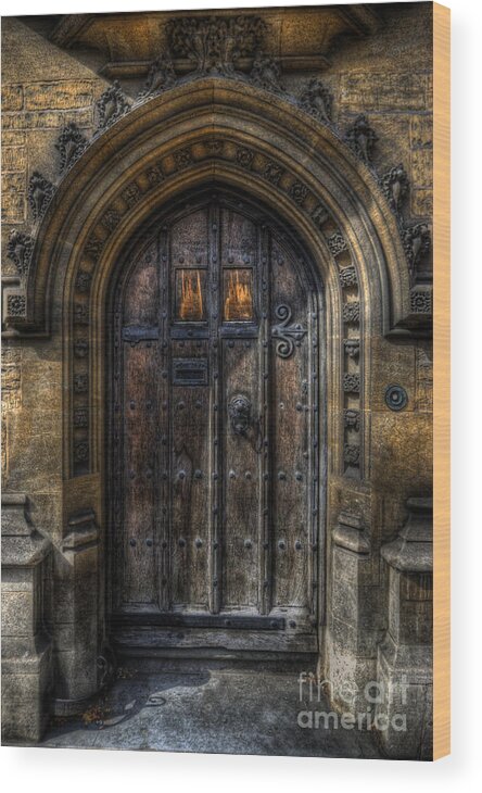 Yhun Suarez Wood Print featuring the photograph Old College Door - Oxford by Yhun Suarez