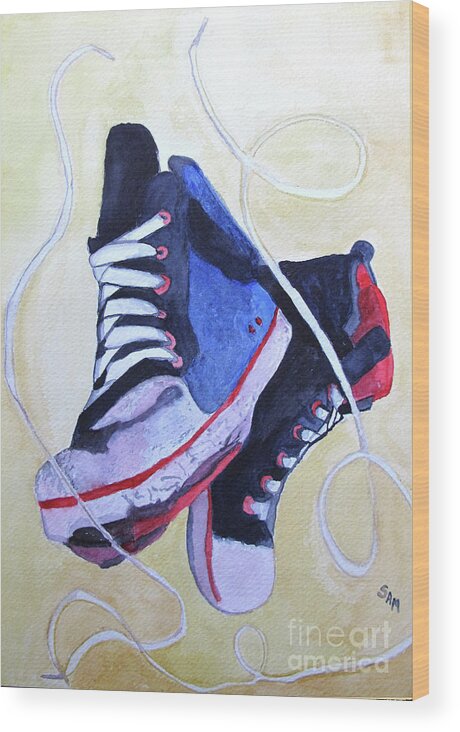 Shoe Wood Print featuring the painting Old Shoes by Sandy McIntire