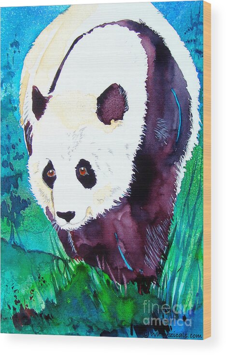 Panda Wood Print featuring the painting Panda by Jo Lynch