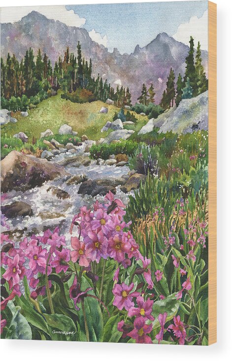Pink Flowers Art Wood Print featuring the painting Parry's Primrose by Anne Gifford