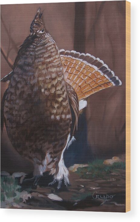 Bird Wood Print featuring the painting Partridge by Jean Yves Crispo