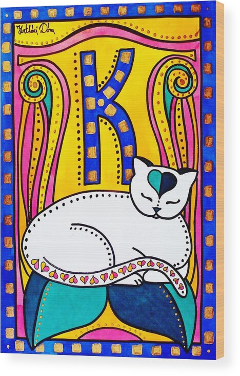 Peace And Love Wood Print featuring the painting Peace And Love - Cat Art by Dora Hathazi Mendes by Dora Hathazi Mendes