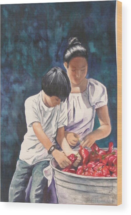 Figure Wood Print featuring the painting Pick a Pepper by Diane Ziemski