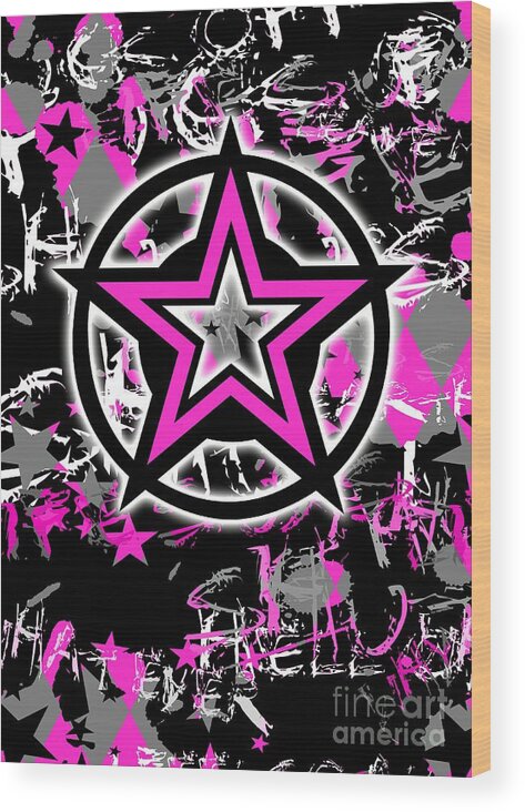 Scene Kid Art Wood Print featuring the digital art Pink Star Graphic by Roseanne Jones