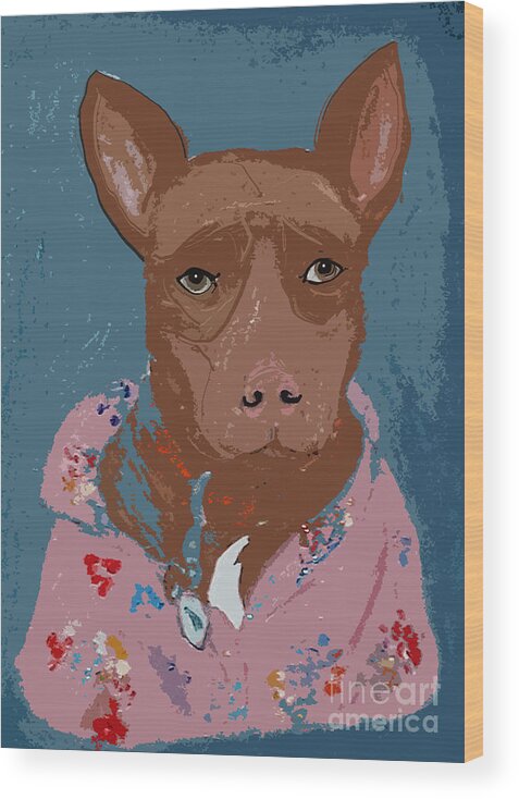 Pitt Bull Wood Print featuring the digital art Pitty in Pajamas by Ania M Milo
