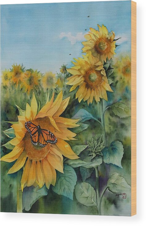 Sunflowers Wood Print featuring the painting Pollinators by Kelly Miyuki Kimura