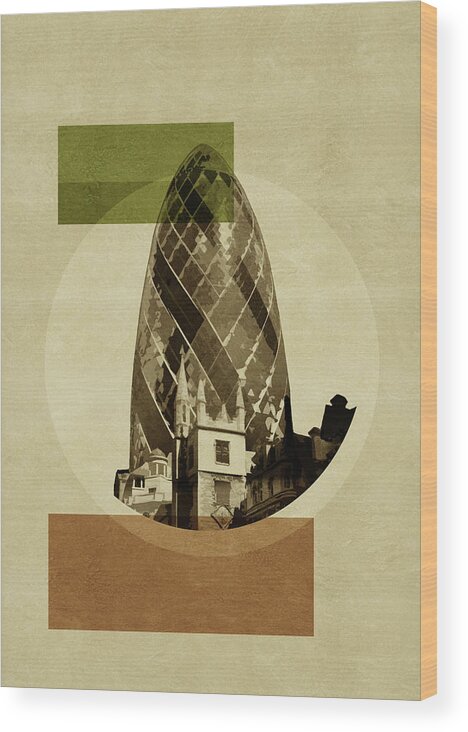 Wheel Wood Print featuring the painting Pop Art Deco London - GHERKIN by BFA Prints