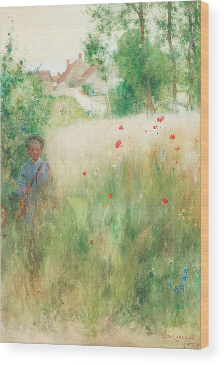 19th Century Art Wood Print featuring the painting Poppies by Carl Larsson
