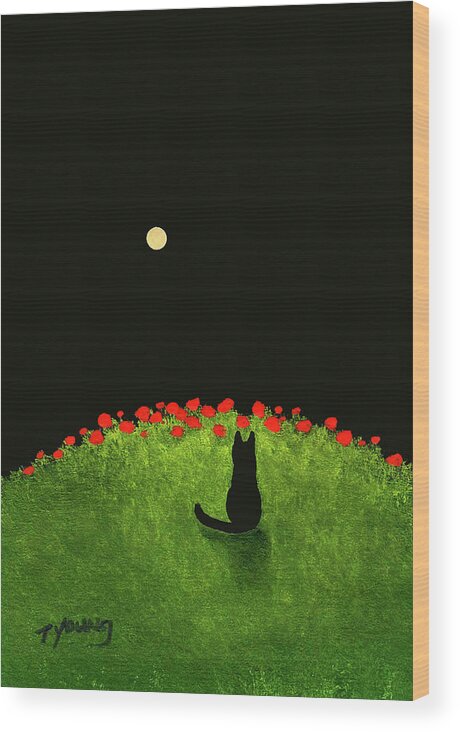 Black Wood Print featuring the painting Poppy Hill by Todd Young