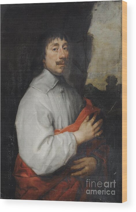 Flemish School Wood Print featuring the painting Portrait Of A Man With Red Drapery by Celestial Images