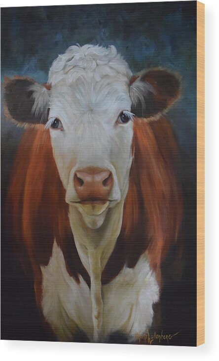 Cow Face Wood Print featuring the painting Portrait of Sally The Cow by Cheri Wollenberg