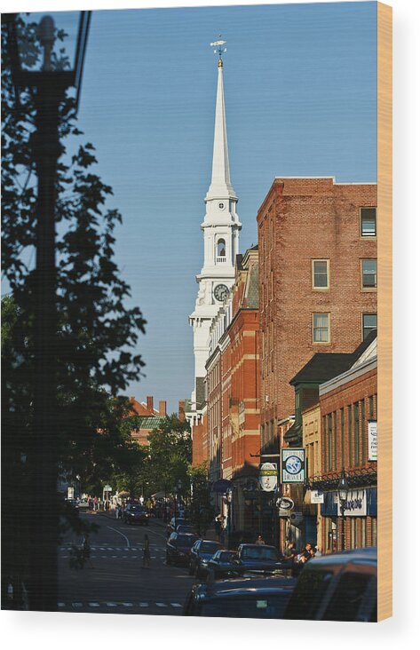 Portsmouth Wood Print featuring the photograph Portsmouth NH Downtown by Edward Myers