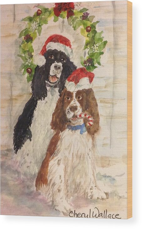 Springer Spaniels Wood Print featuring the painting Princess and Evita by Cheryl Wallace