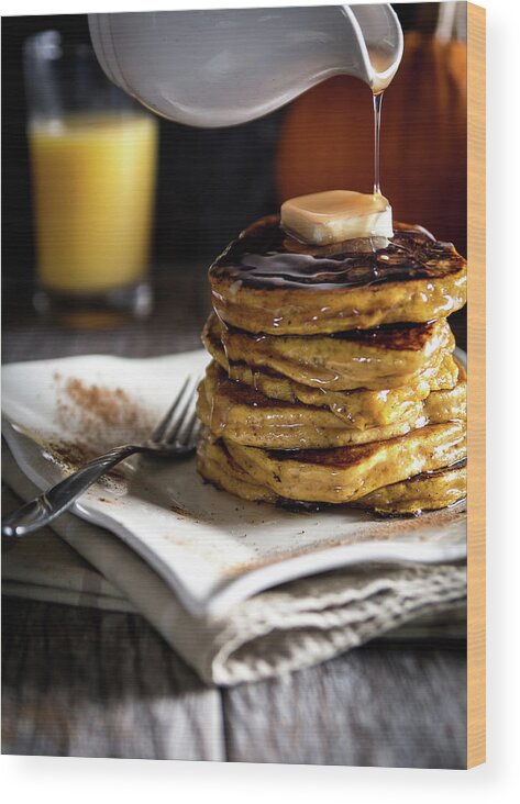 Sweet Wood Print featuring the photograph Pumpkin Pie Pancakes by Deborah Klubertanz
