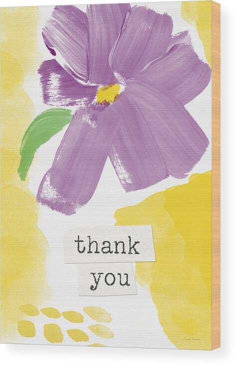 #faaAdWordsBest Wood Print featuring the painting Purple Flower Thank You Card- Art by Linda Woods by Linda Woods