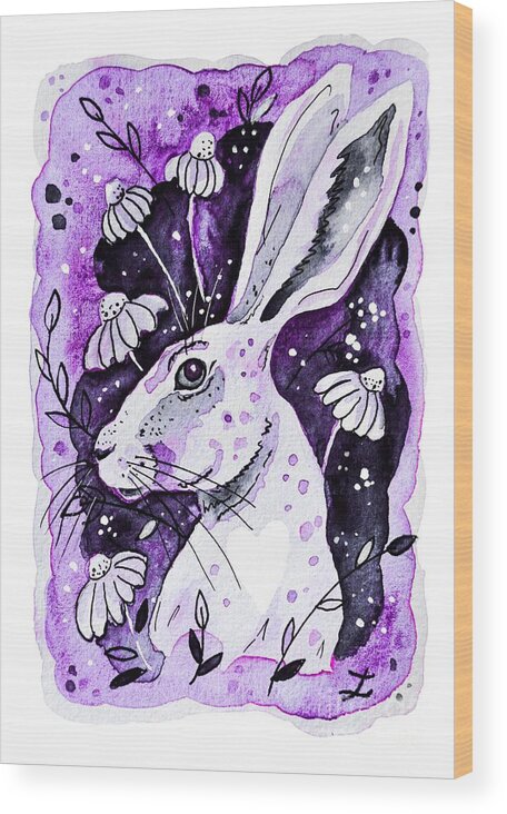 Hare Wood Print featuring the painting Purple Hare by Zaira Dzhaubaeva