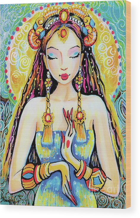 Indian Goddess Wood Print featuring the painting Quan Yin by Eva Campbell