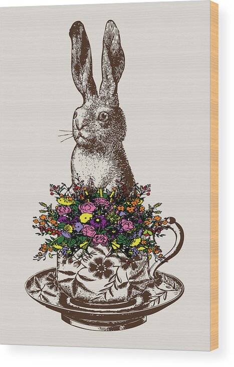 Rabbits Wood Print featuring the digital art Rabbit in a Teacup by Eclectic at Heart