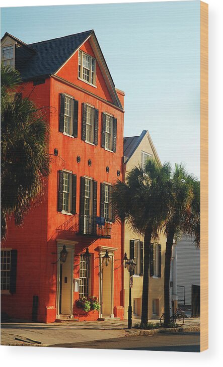 Charleston Wood Print featuring the photograph Rainbow row by James Kirkikis