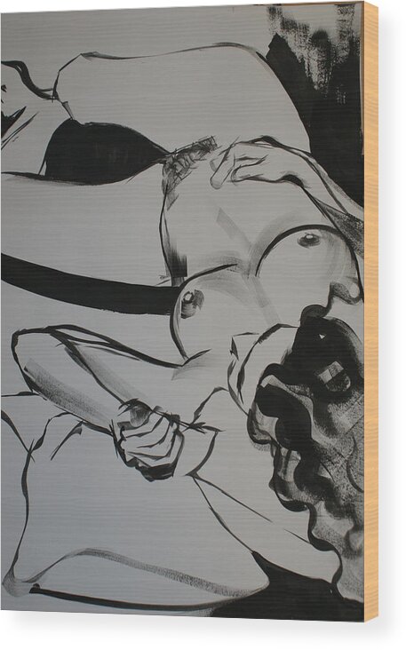 Female Nude Wood Print featuring the painting Reclining female nude by Joanne Claxton