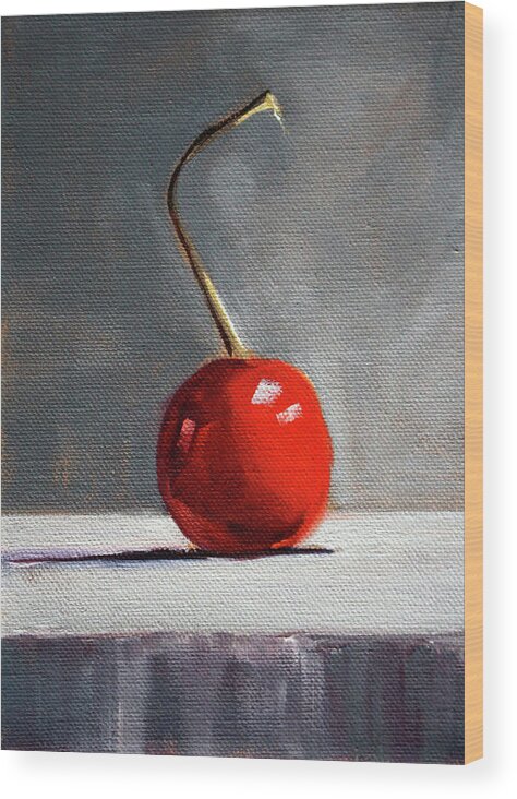 Red Cherry Still Life Oil Painting Wood Print featuring the painting Red Cherry by Nancy Merkle