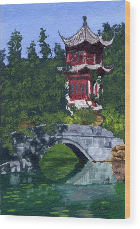 Pagoda Wood Print featuring the painting Red Pagoda by Lynne Reichhart