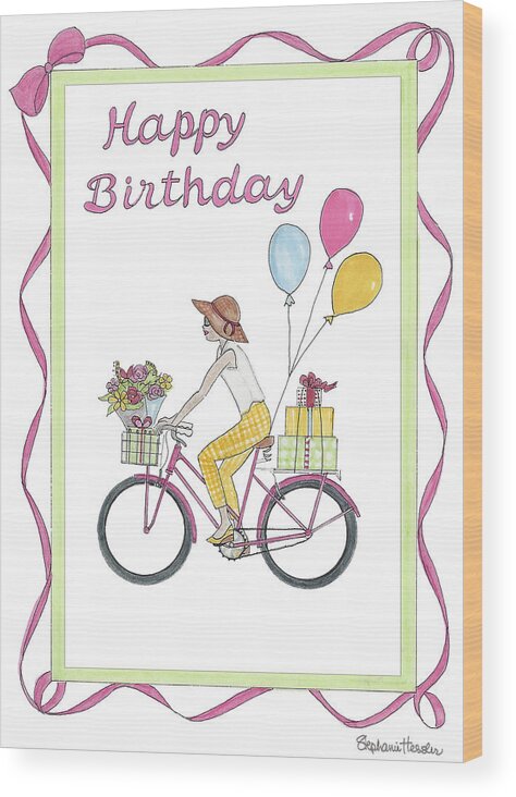 Happy Birthday Wood Print featuring the mixed media Ride in Style - Happy Birthday by Stephanie Hessler