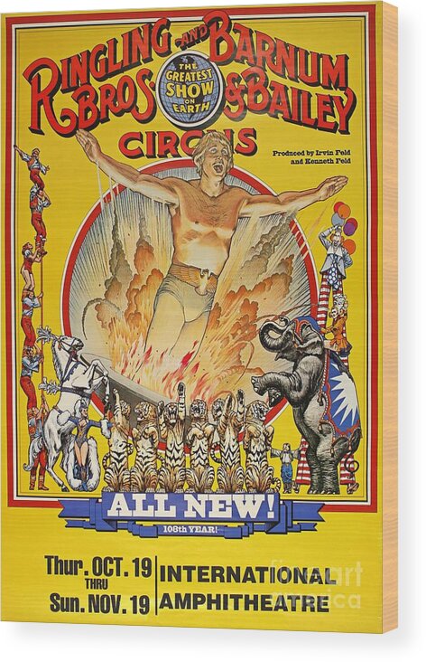 Ringling Brothers Circus Poster Wood Print featuring the mixed media Ringling Brothers Circus Poster by Pd