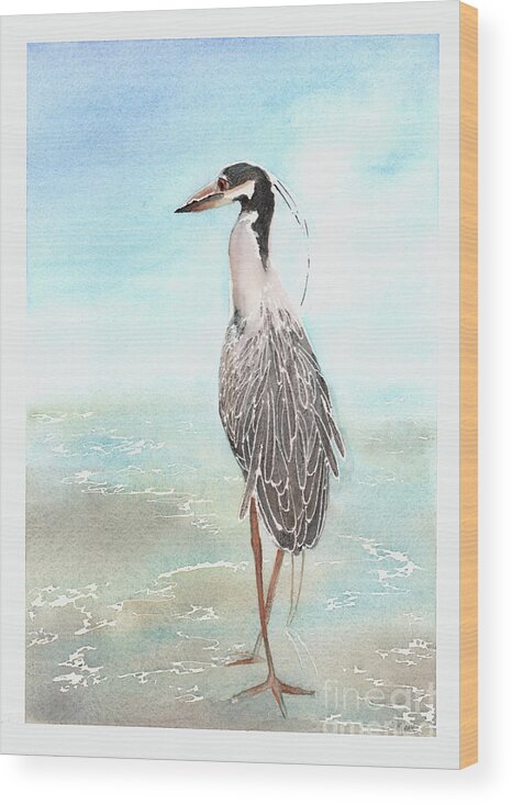 Heron Wood Print featuring the painting River heron by Hilda Wagner