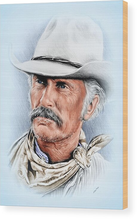 Robert Duvall Wood Print featuring the drawing Robert Duvall as Gus McCrae by Andrew Read