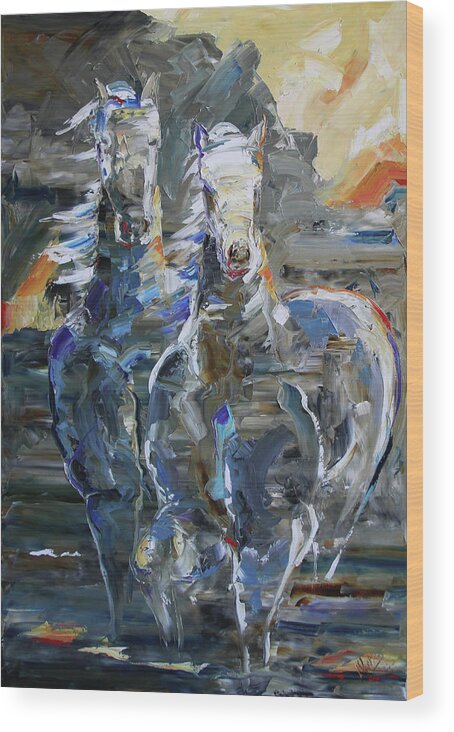 Horse Paintings Wood Print featuring the painting Rocky Mountain Sunrise by Laurie Pace